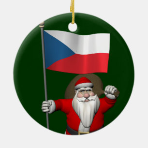 Der süße Weihnachtsmann mit der Flagge der Tschech Keramikornament