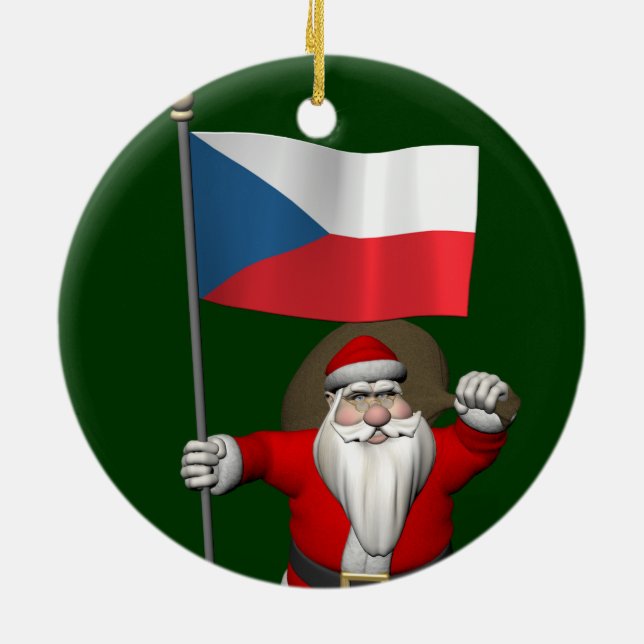 Der süße Weihnachtsmann mit der Flagge der Tschech Keramikornament (Hinten)