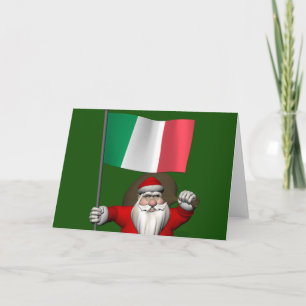 Der süße Weihnachtsmann mit der Flagge Italiens Feiertagskarte