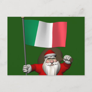 Der süße Weihnachtsmann mit der Flagge Italiens Feiertagspostkarte