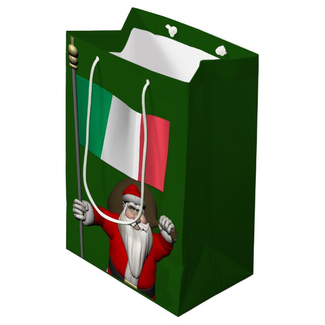 Der süße Weihnachtsmann mit der Flagge Italiens Mittlere Geschenktüte (Vorderseite Schrägansicht)