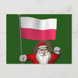 Der süße Weihnachtsmann mit der Flagge Polens Feiertagspostkarte