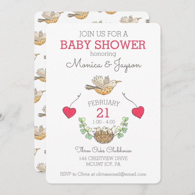 Der süßeste Mama-Vogel fliegt über Nest-Baby-Dusch Einladung (Vorne/Hinten)