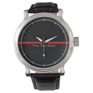 Der symbolische Thin Red Line Ihr Text auf Schwarz Armbanduhr