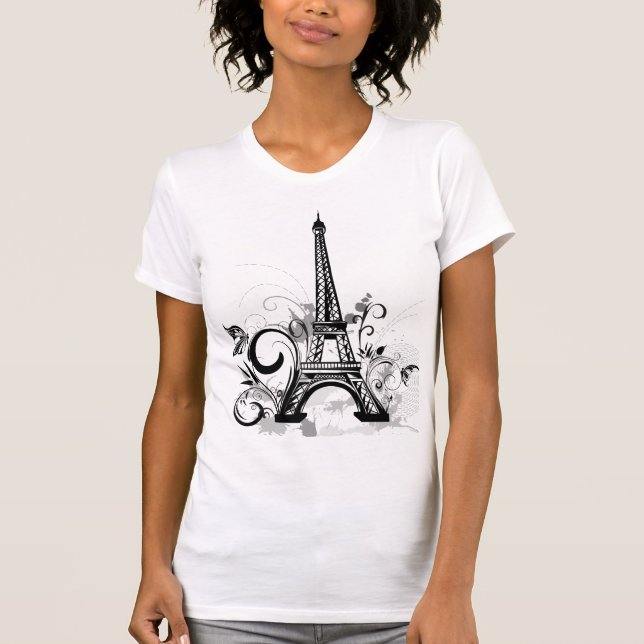 Der T - Shirt der Frauen, der den Eiffel-Turm (Vorderseite)