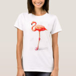 Der T - Shirt der Frauen: Rosa Flamingo-Aquarell<br><div class="desc">Das T-Shirt der Frauen: Rosa Flamingo-Aquarell-Malerei (weiß)</div>