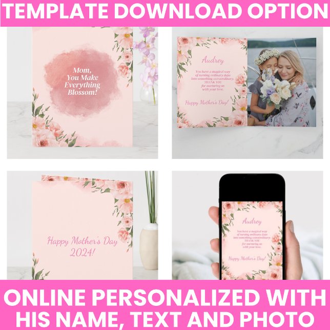 Der Tag der Neurosa Blumenmutter Karte (Modern Pink Floral Mother's Day Card)