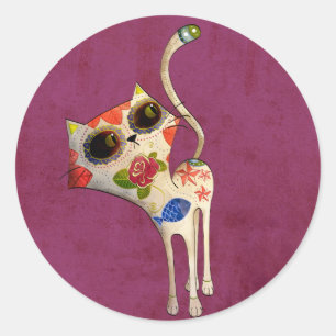 Der Tag der toten weißen Niedlichen Katze Runder Aufkleber