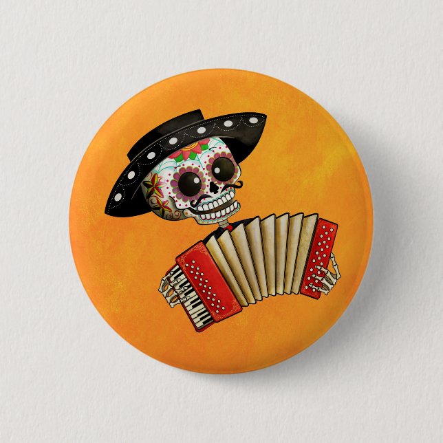 Der Tag des toten Skelett-EL-Mariachis Button (Vorderseite)