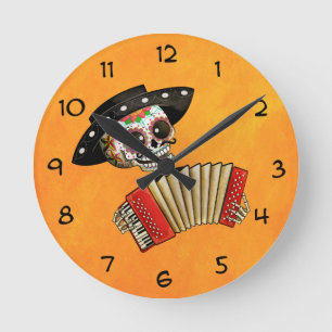 Der Tag des toten Skeletts El Mariachi Runde Wanduhr