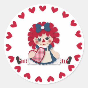 Der Tag des Valentines - niedliche Lappen-Puppe Runder Aufkleber