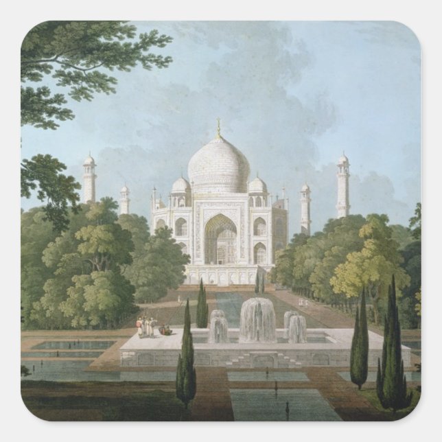 Der Taj Mahal, Agra, aus dem Garten Quadratischer Aufkleber (Vorderseite)