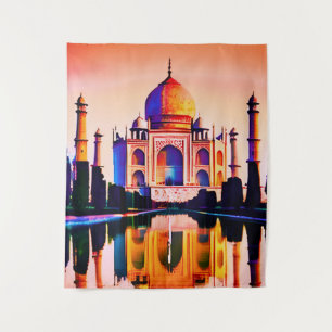 Der Taj Mahal gegen den Sonnenuntergang Wandteppich