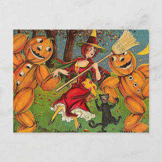 Der Tanz der Hexe - Vintage Halloween Postkarte