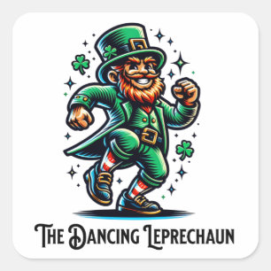 Der tanzende Leprechaun Quadratischer Aufkleber