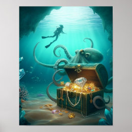Der Taucher findet einen Schatz, der von einer Mee Poster