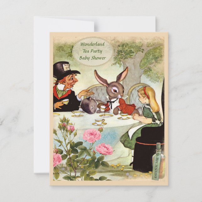 Der Tee-Party-Baby-Dusche des wütenden Hutmachers Einladung (Vorderseite)