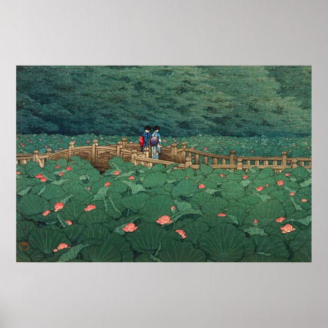 Der Teich bei Benten Shrine in Shiba Kawase Hasui Poster (Vorne)