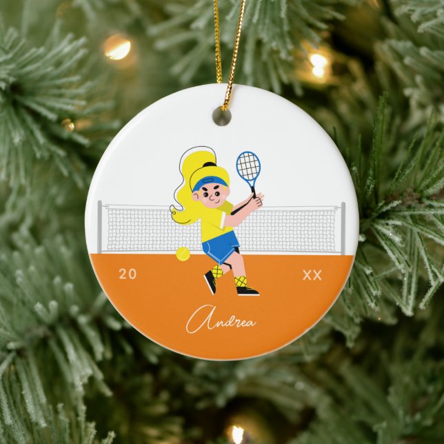 Der Tennisspieler der Girl's Blonde Hair Kid's Nam Keramik Ornament (Baum)