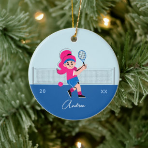Der Tennisspieler von Girl Pink Hair Kid's Name & Keramik Ornament
