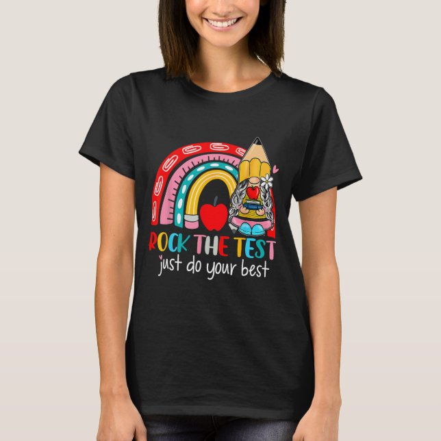 Der Test Funny Teacher Testing Day Rainbow Gnomes T-Shirt (Vorderseite)