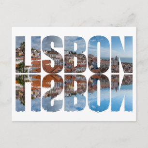 Der Text von Lissabon setzt die alte Stadtsicht mi Postkarte
