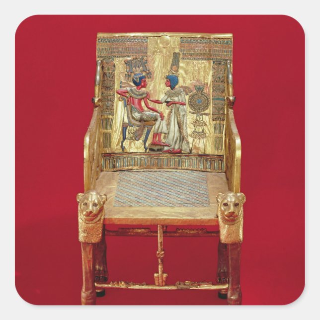 Der Thron, aus dem Grab von Tutankhamun Quadratischer Aufkleber (Vorderseite)