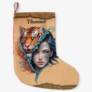 Der Tiger und die Frau, Stärke und Anmut. Kleiner Weihnachtsstrumpf