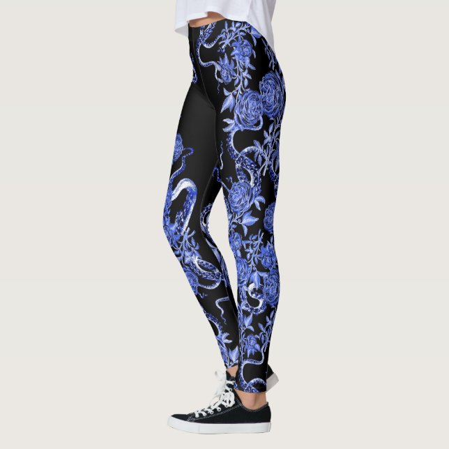 Der Tintenfisch und die Rose Blau und Schwarz Legg Leggings (Links)