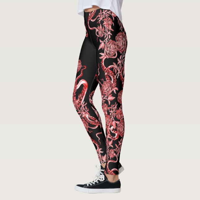 Der Tintenfisch und die Rose Rot und Schwarz Leggings (Links)
