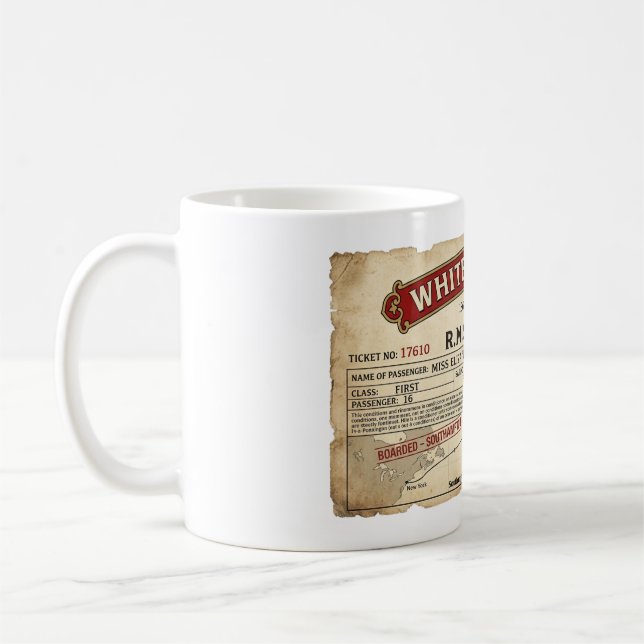 Der "Titanic-Jungfernfahrt"-Bordpass Kaffeetasse (Links)