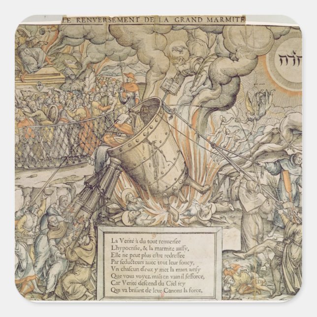 Der Toppling-Schmelztiegel Quadratischer Aufkleber (Vorderseite)