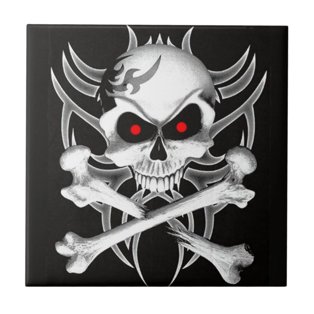 Der Totenkopf mit gekreuzter Knochen des Todes Fliese (Vorderseite)