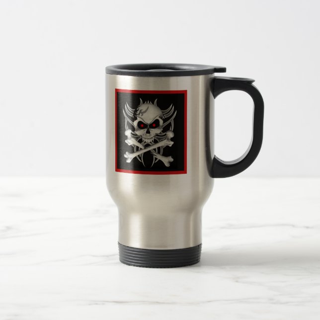 Der Totenkopf mit gekreuzter Knochen des Todes Reisebecher (Rechts)