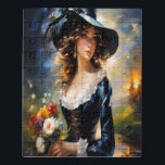 Der Traum einer schönen Frau in Farben Puzzle<br><div class="desc">Der Traum einer schönen Frau in Farben" ist eine Feier weiblicher Schönheit und Geheimnisse, eingebettet in eine lebendige und farbenfrohe Landschaft. Das Thema, eine elegante und geheimnisvolle Frau, steht im Mittelpunkt der Szene und zeichne dem Betrachter mit ihrem raffinierten Kleid und ihrem großen Hut, der mit lila Rose geschmückt ist....</div>