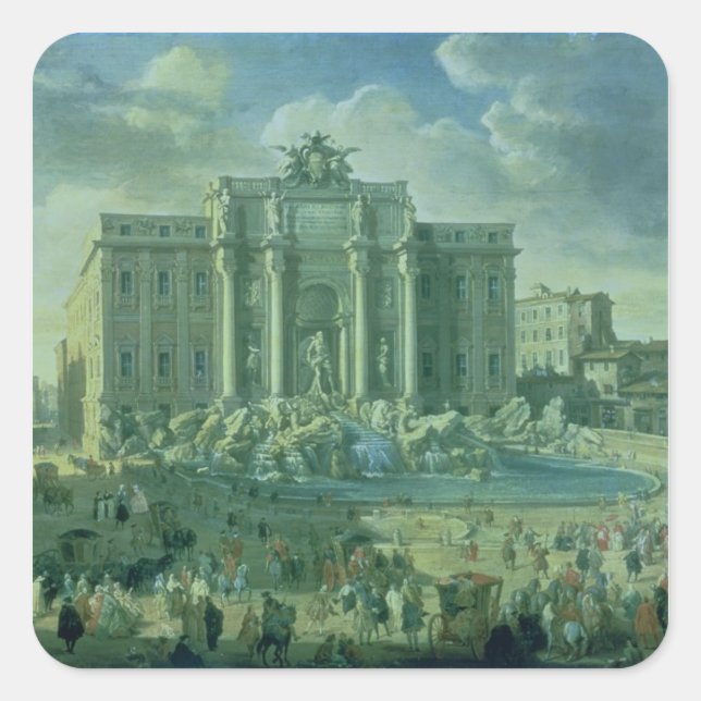 Der Trevi-Brunnen in Rom, 1753-56 Quadratischer Aufkleber (Vorderseite)