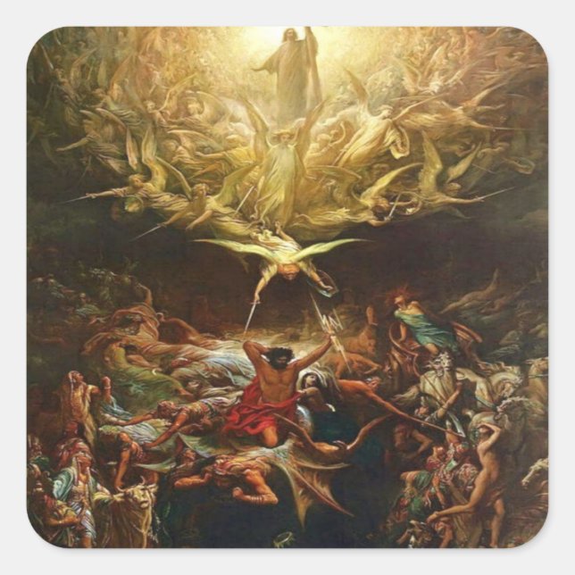 Der Triumph des Christentums durch Gustave Dore Quadratischer Aufkleber (Vorderseite)