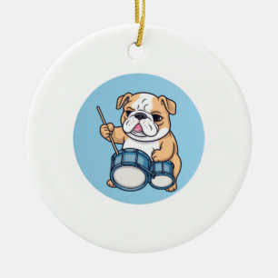 Der trommelnde Bulldog-Beats und Bulldog-Grooves  Keramik Ornament