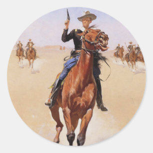Der Trooper von Frederic Remington Runder Aufkleber