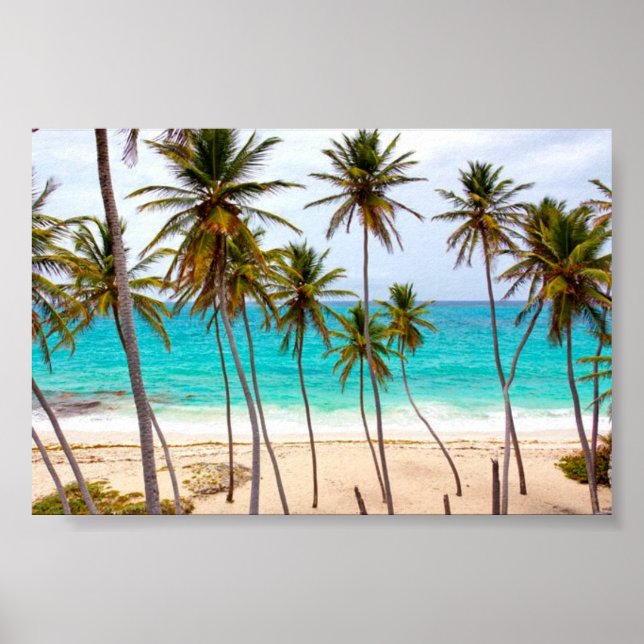 Der tropische Strand mit Palmen Poster (Vorne)