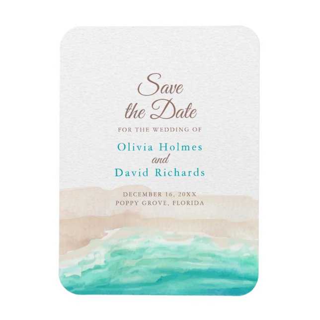 Der tropische Strand von Aquarell Save the Date Magnet (Vertikal)