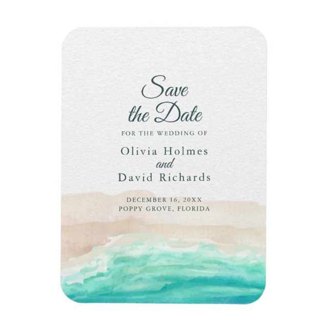 Der tropische Strand von Aquarell Save the Date Magnet (Vertikal)