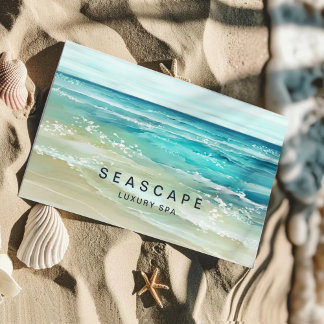Der tropische Strand von Watercolor Ocean Waves Visitenkarte