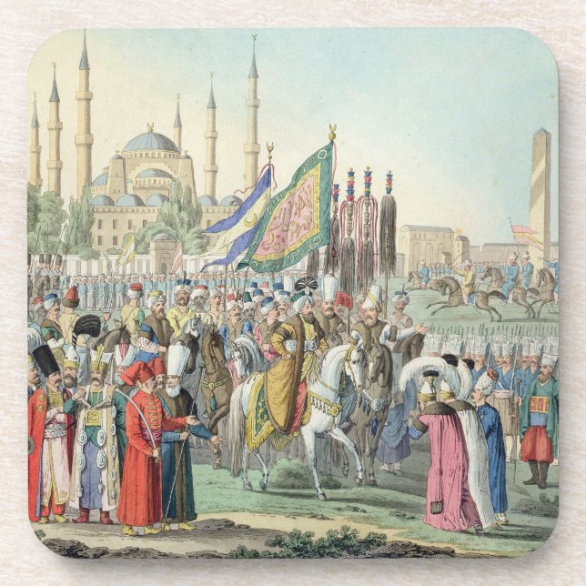 Der türkische Sultan, der seine Janissaries Getränkeuntersetzer (Vorderseite)