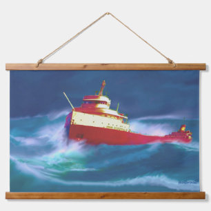 DER UNTERGANG DER EDMUND FITZGERALD WANDTEPPICH MIT HOLZRAHMEN