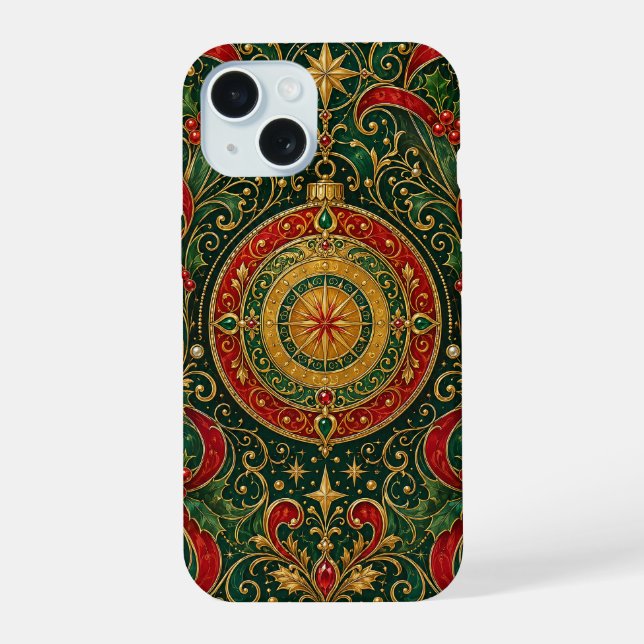 Der vergoldete Weihnachtskompass iPhone 15 Hülle (Rückseite)