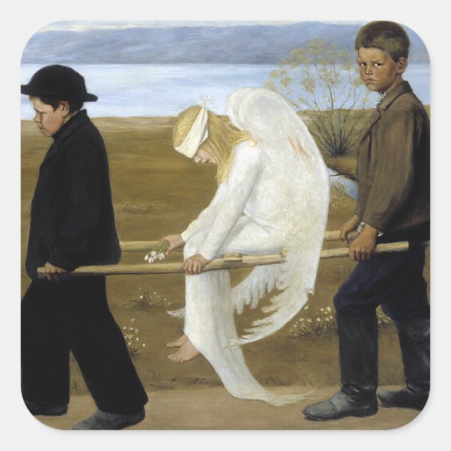 Der verwundete Engel Quadratischer Aufkleber (Vorderseite)