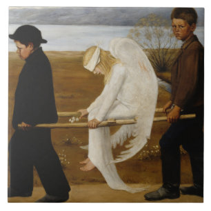 Der verwundete Engel (von Hugo Simberg) Fliese