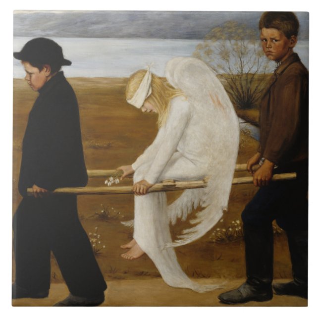 Der verwundete Engel (von Hugo Simberg) Fliese (Vorderseite)