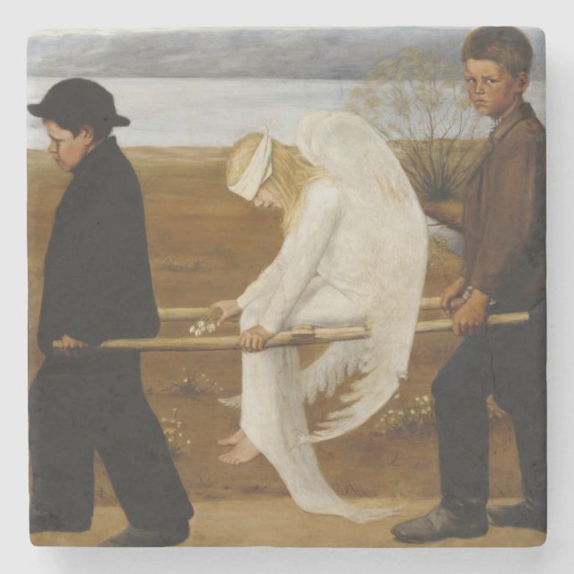 Der verwundete Engel (von Hugo Simberg) Steinuntersetzer (Vorderseite)